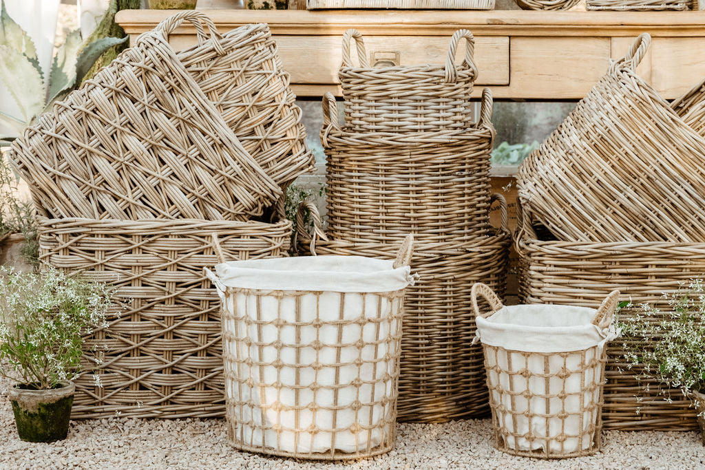 Rattan Square Basket Kubu Grey X Weave - Basketly