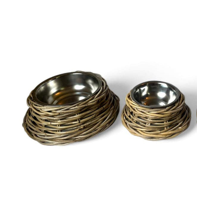 Rattan Pet Bowl with Stainless Steel Bowl