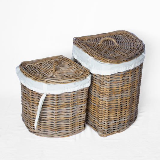Rattan Corner Laundry Baskets with Lid and Inner Bag