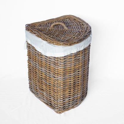 Rattan Corner Laundry Baskets with Lid and Inner Bag