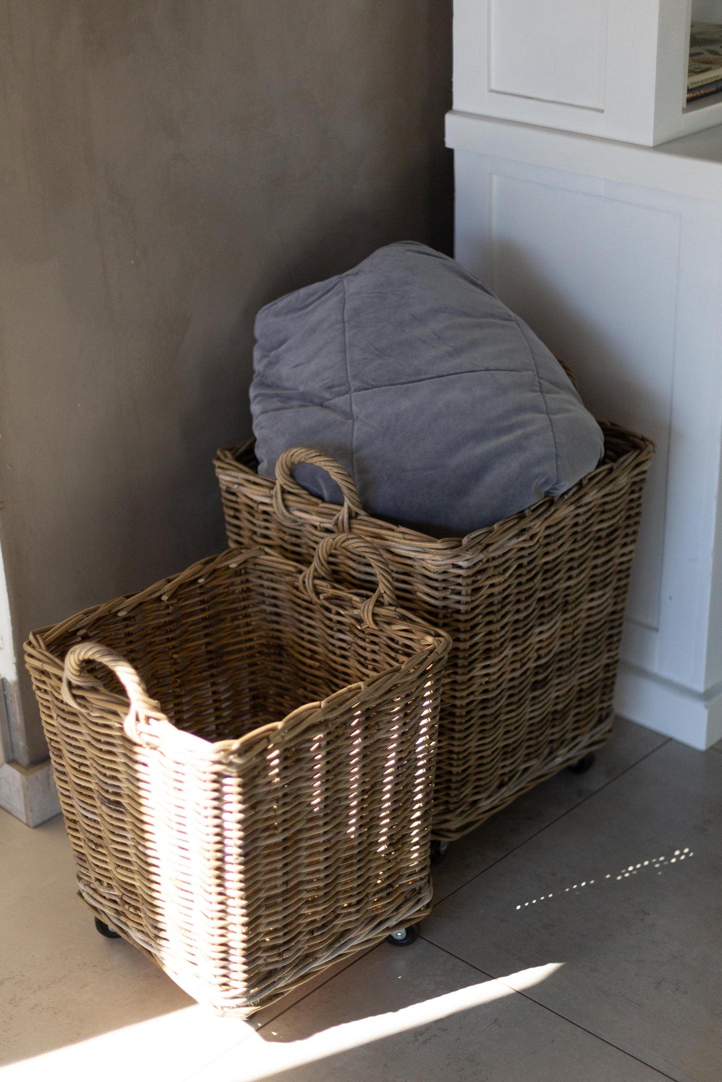 Rattan Square Storage Basket on Wheels