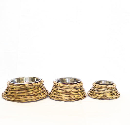 Rattan Pet Bowl with Stainless Steel Bowl
