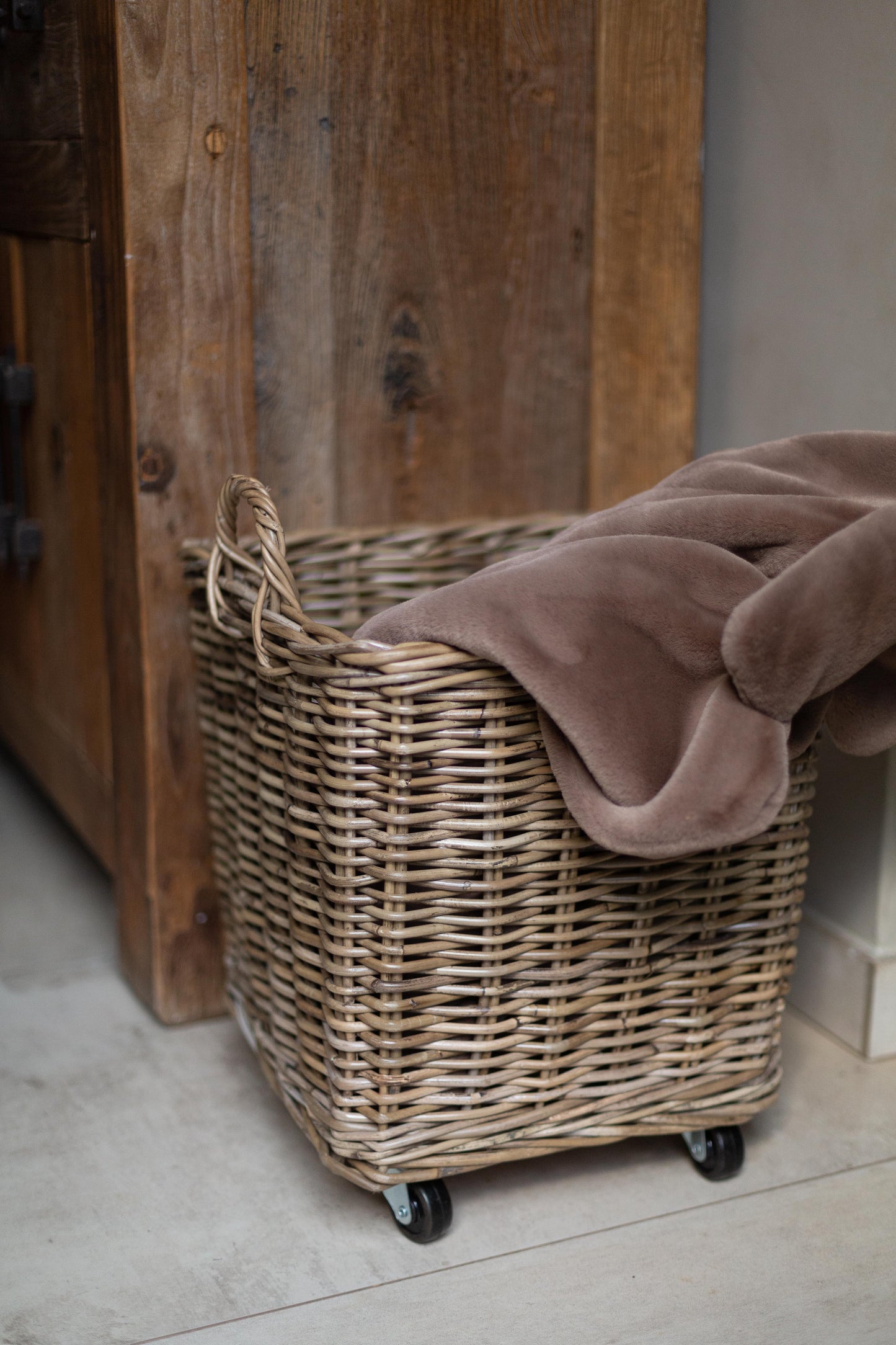 Rattan Square Storage Basket on Wheels