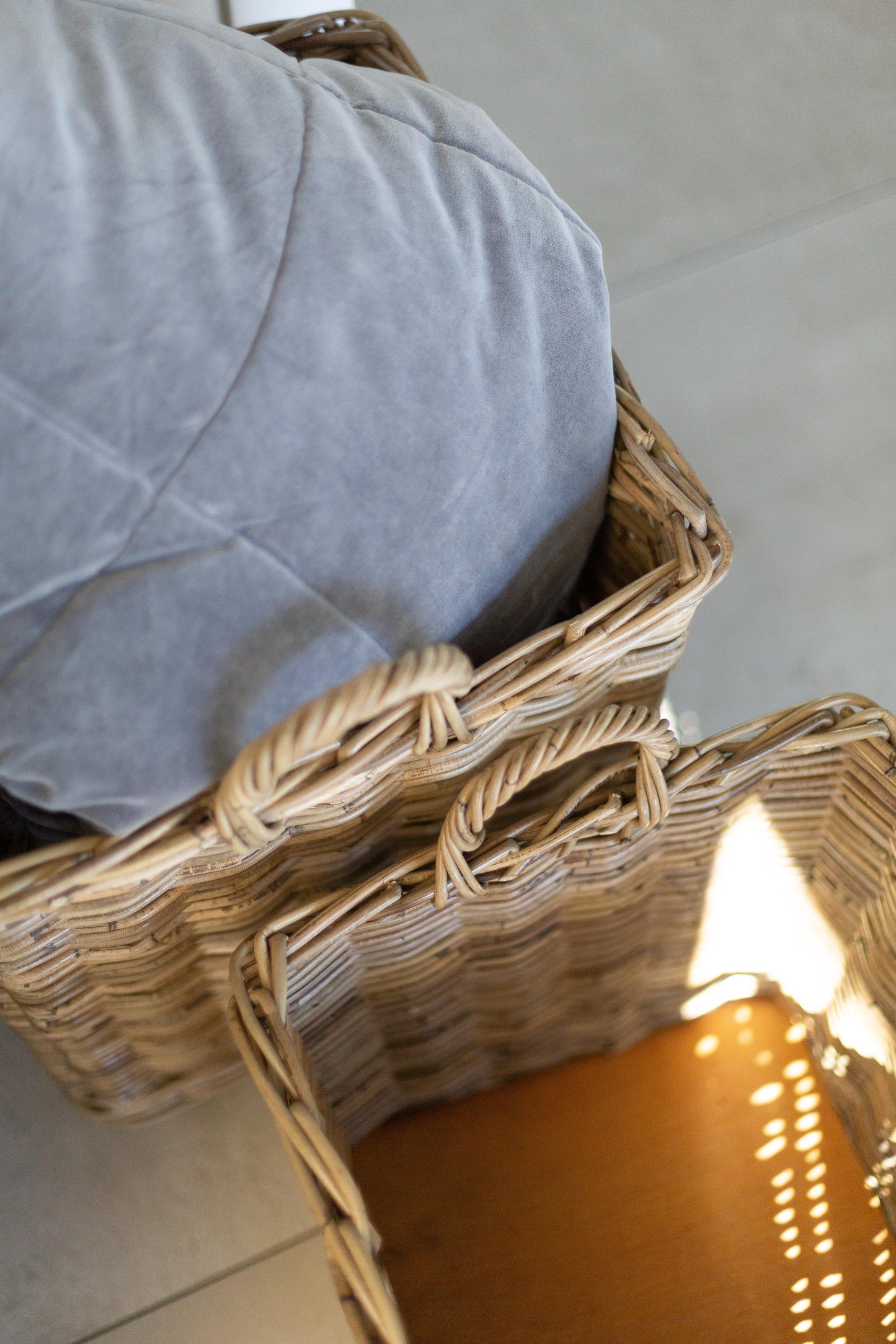 Rattan Square Storage Basket on Wheels