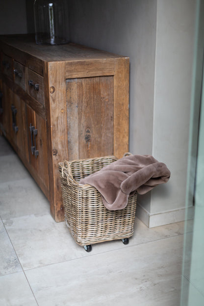 Rattan Square Storage Basket on Wheels