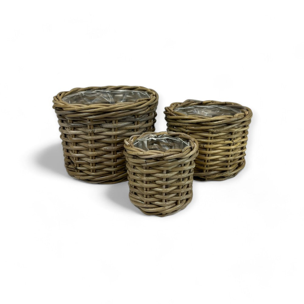 Rattan Flower Pot Basket with Plastic Inner Set - Basketly