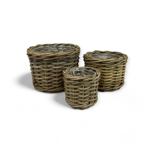 Rattan Flower Pot Basket with Plastic Inner Set - Basketly