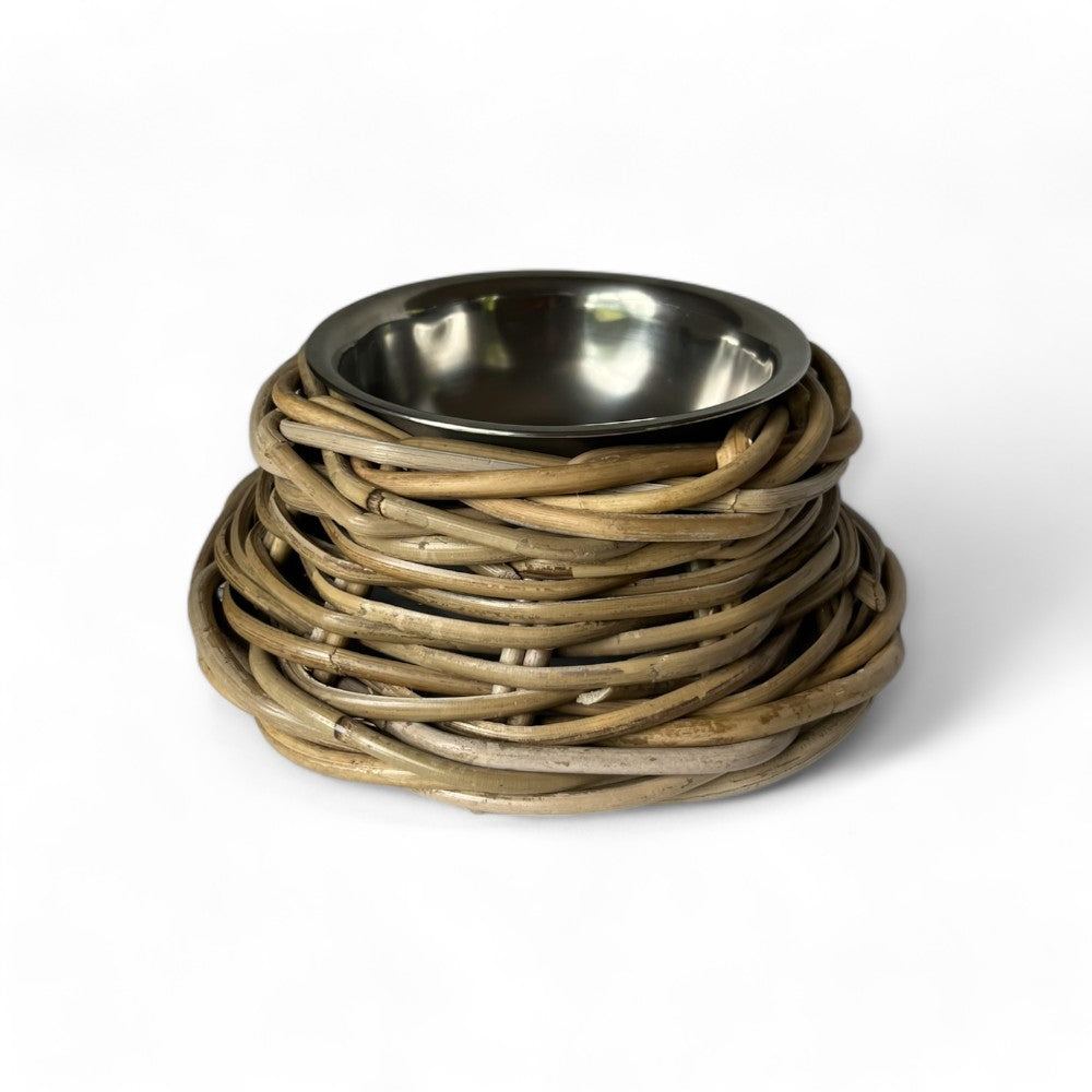 Rattan Pet Bowl with Stainless Steel Bowl - Basketly