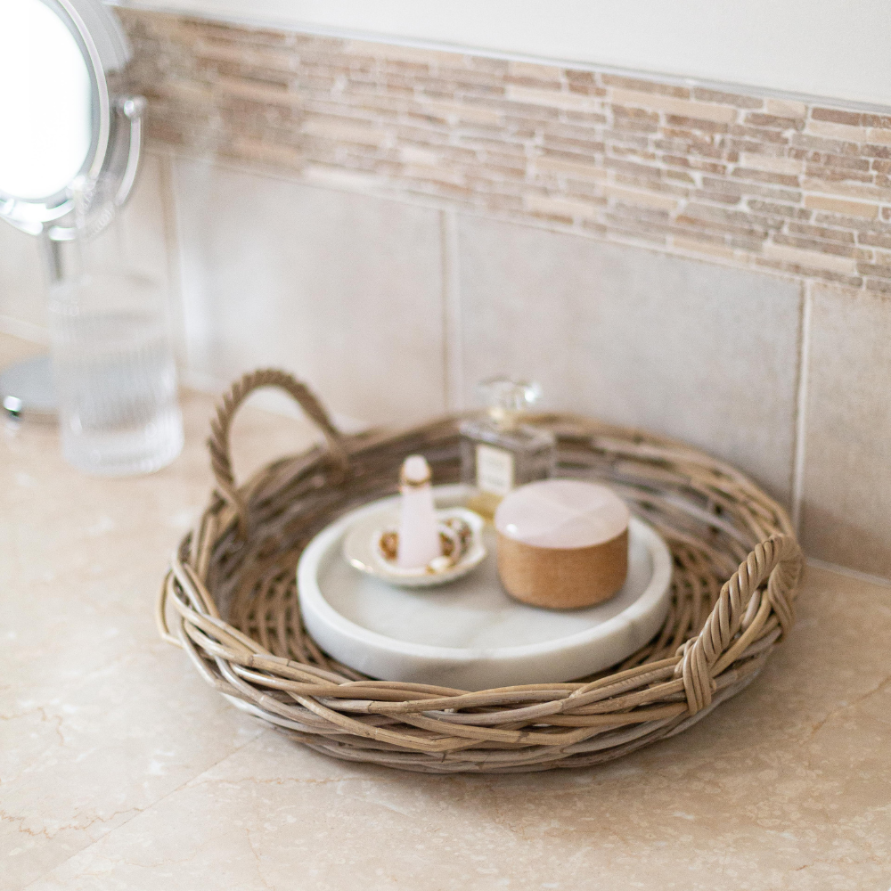 Rattan Round Tray Kubu Grey - Basketly