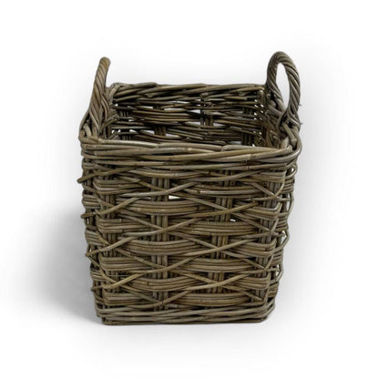 Rattan Square Basket Kubu Grey X Weave