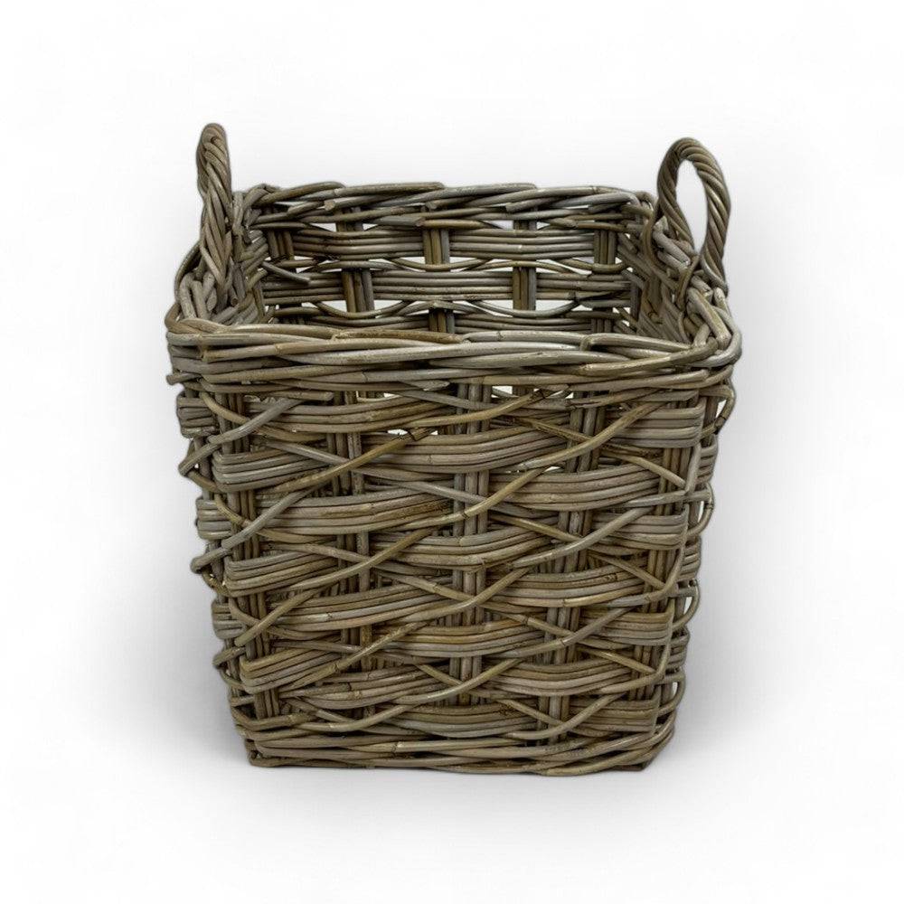 Rattan Square Basket Kubu Grey X Weave