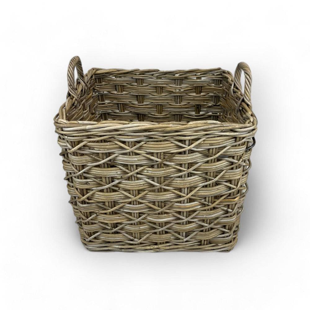 Rattan Square Basket Kubu Grey X Weave