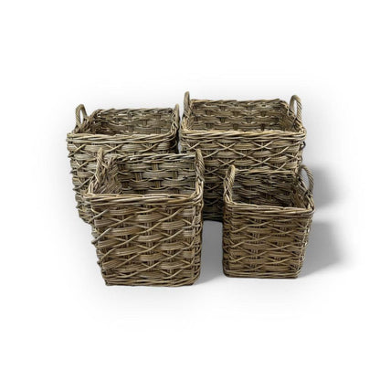 Rattan Square Basket Kubu Grey X Weave