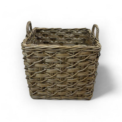 Rattan Square Basket Kubu Grey X Weave