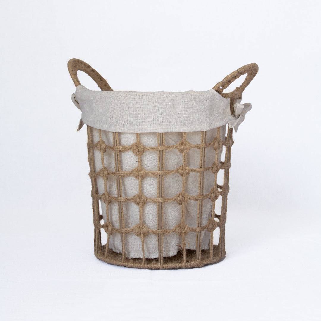 Round Hemp Tied Wire Basket with Fabric Inner