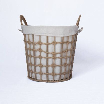 Round Hemp Tied Wire Basket with Fabric Inner