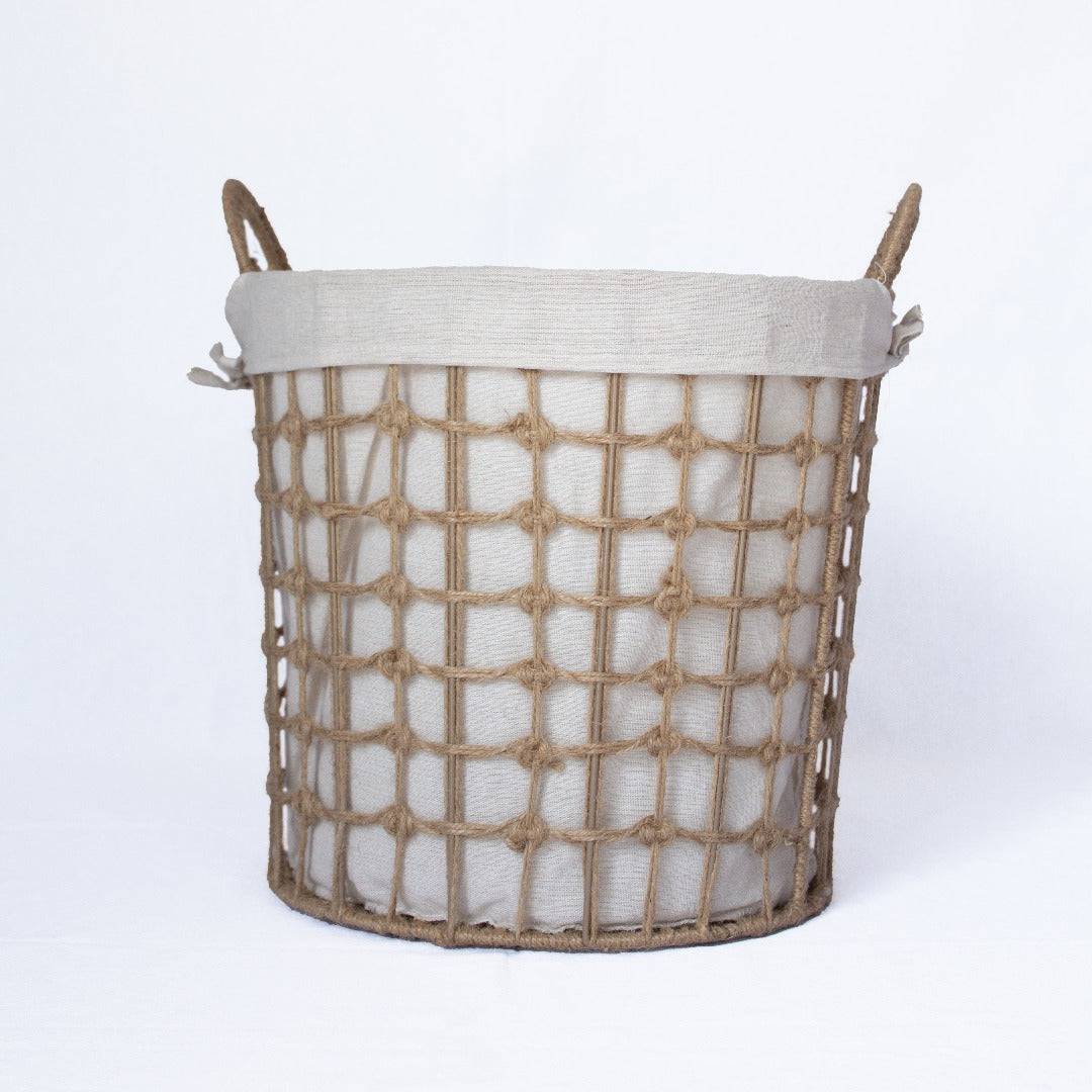 Round Hemp Tied Wire Basket with Fabric Inner