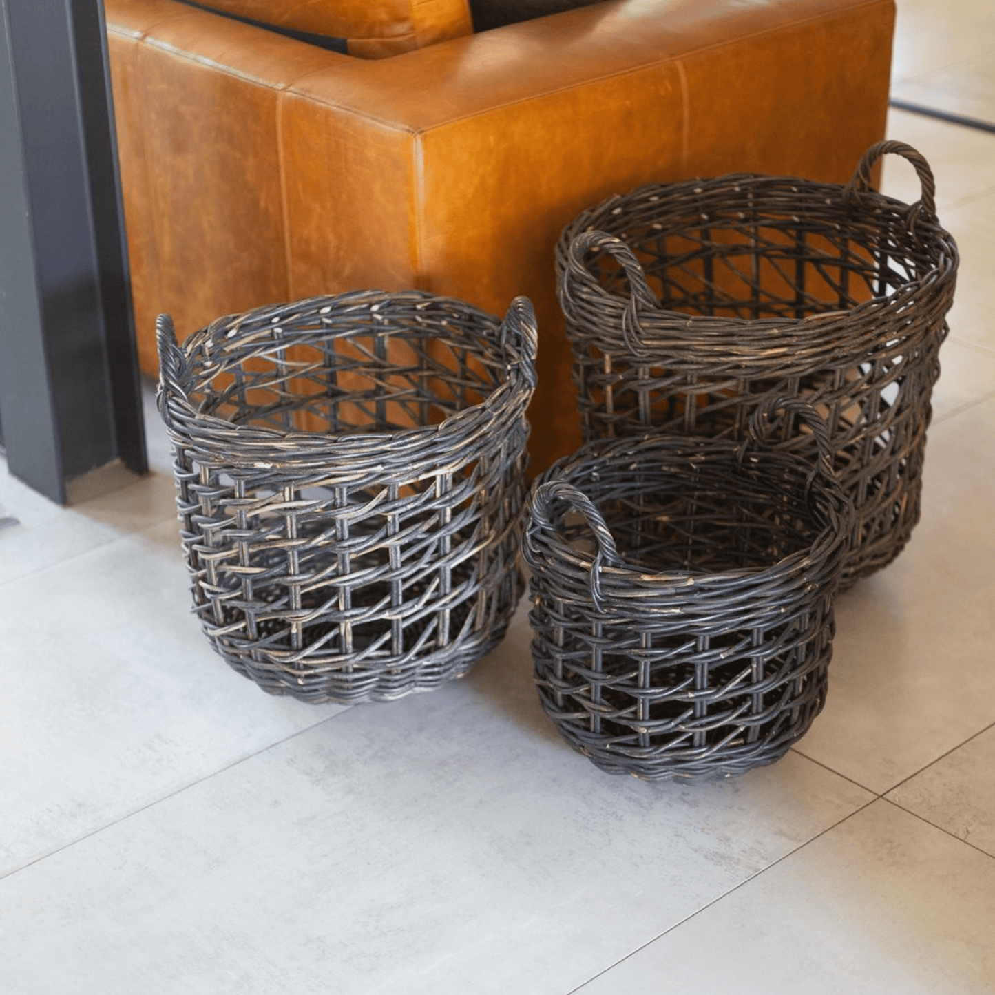 Rattan Round Black Open Weave Basket