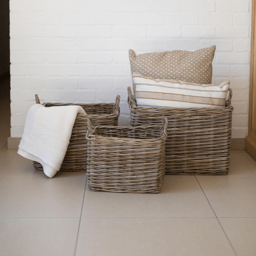 Rattan Rectangle Storage Basket with Handles