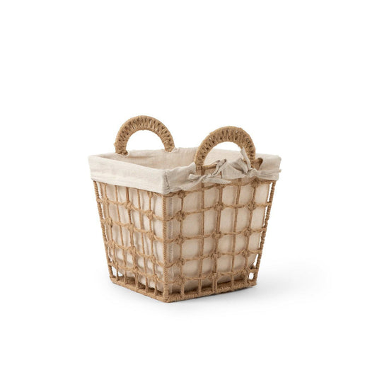 Square Hemp Tied Wire Basket with Fabric Inner