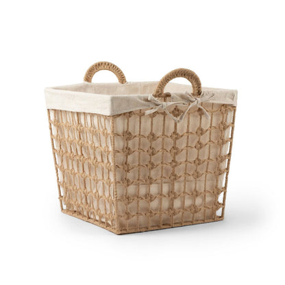 Square Hemp Tied Wire Basket with Fabric Inner