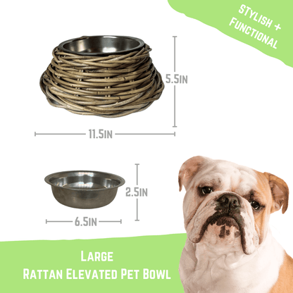 Rattan Pet Bowl with Stainless Steel Bowl