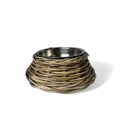 Rattan Pet Bowl with Stainless Steel Bowl