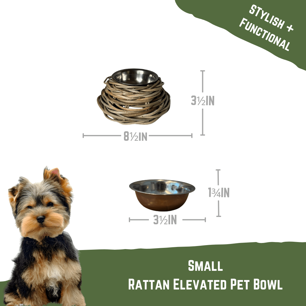 Rattan Pet Bowl with Stainless Steel Bowl