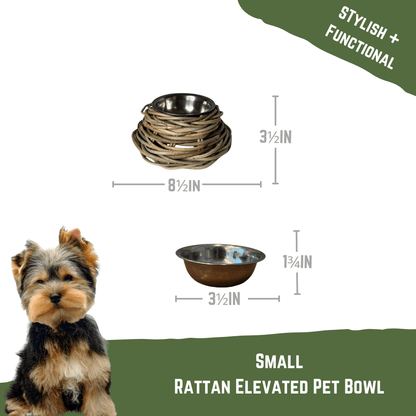 Rattan Pet Bowl with Stainless Steel Bowl