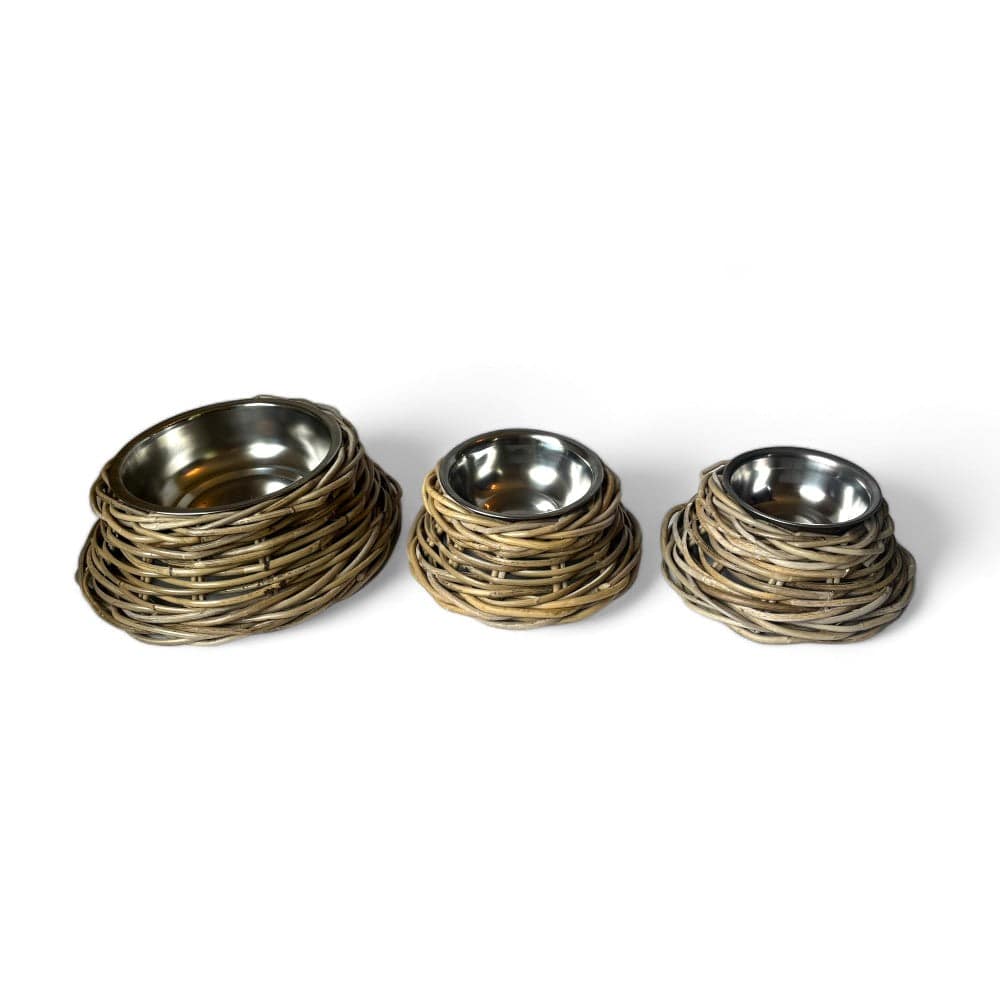 Rattan Pet Bowl with Stainless Steel Bowl