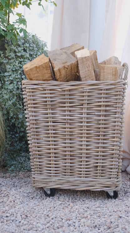 Rattan Square Storage Basket on Wheels