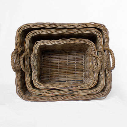 Rattan Rectangle Storage Basket with Handles